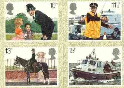 Great Britain 1979 Metropolitan Police 150th Anniversary set of 4 PHQ cards unused and pristine, stamps on police, stamps on horses, stamps on land rover, stamps on 