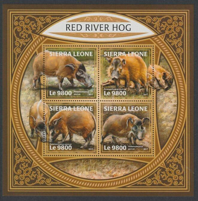 Sierra Leone 2017 Red River Hog perf sheetlet containing 4 values unmounted mint, stamps on swine, stamps on animals