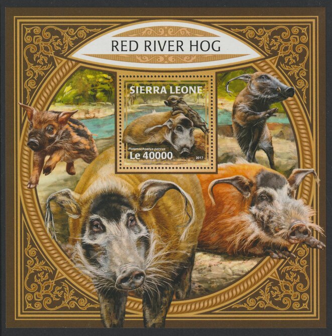 Sierra Leone 2017 Red River Hog large perf deluxe sheet containing one value unmounted mint, stamps on swine, stamps on animals