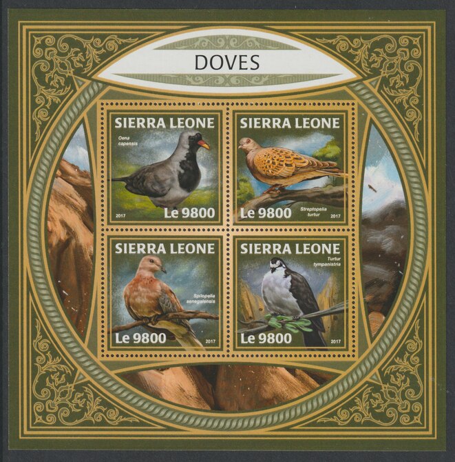 Sierra Leone 2017 Doves perf sheetlet containing 4 values unmounted mint, stamps on birds, stamps on doves