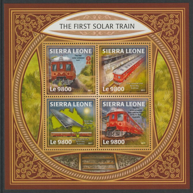 Sierra Leone 2017 First Solar Train perf sheetlet containing 4 values unmounted mint, stamps on railways