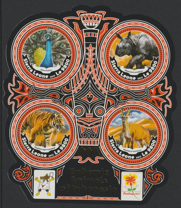 Sierra Leone 2017 Animals of Indonesia perf shaped sheetlet containing 4 values unmounted mint, stamps on animals, stamps on shaped