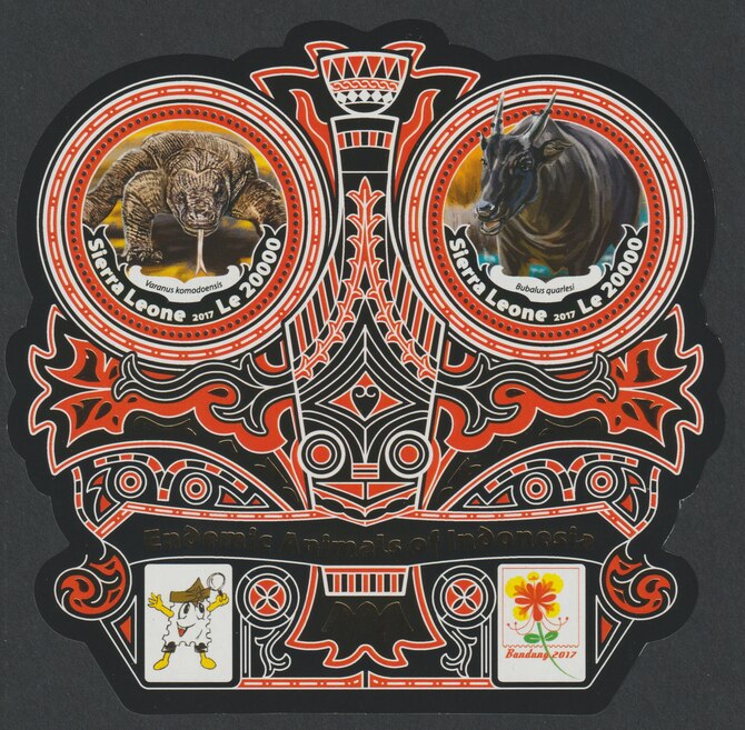 Sierra Leone 2017 Animals of Indonesia large perf shaped deluxe sheet containing two values unmounted mint, stamps on animals, stamps on shaped