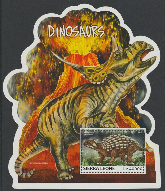 Sierra Leone 2017 Dinosaurs #3 large perf shaped deluxe sheet containing one value unmounted mint, stamps on dinosaurs, stamps on shaped
