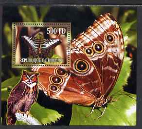 Djibouti 2006 Owl & Butterfly #2 perf m/sheet unmounted mint. Note this item is privately produced and is offered purely on its thematic appeal, stamps on birds of prey, stamps on owls, stamps on birds, stamps on butterflies