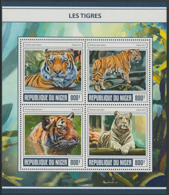 Niger Republic 2017 Tigers perf sheet containing 4 values unmounted mint, stamps on animals, stamps on tigers