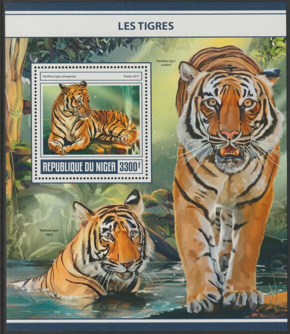 Niger Republic 2017 Tigers perf souvenir sheet containing one value unmounted mint, stamps on animals, stamps on tigers