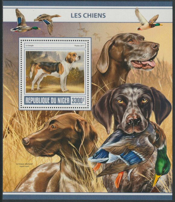 Niger Republic 2017 Dogs perf souvenir sheet containing one value unmounted mint, stamps on dogs