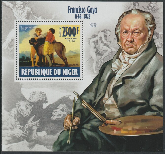 Niger Republic 2013 Francisco Goya perf souvenir sheet containing one value unmounted mint, stamps on personalities, stamps on arts, stamps on goya