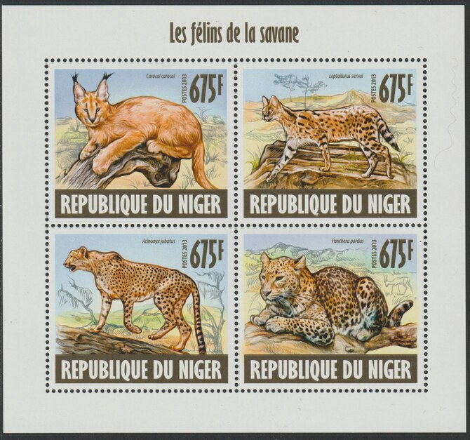 Niger Republic 2013 Wild Cats perf sheet containing 4 values unmounted mint, stamps on animals, stamps on cats, stamps on leopards