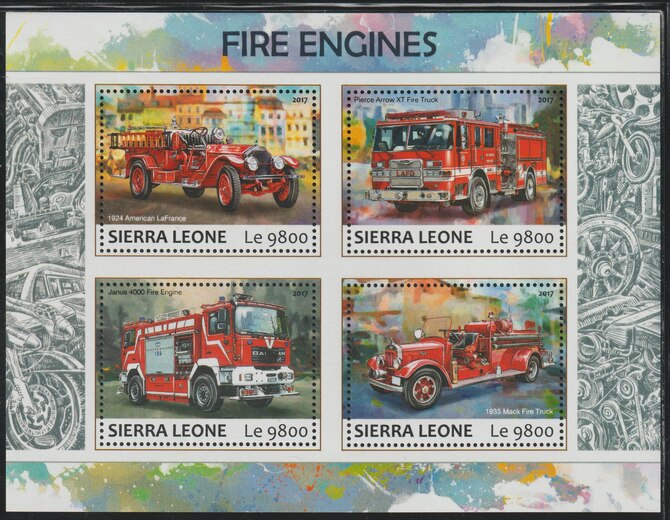 Sierra Leone 2017 Fire Engines #2 perf sheetlet containing 4 values unmounted mint, stamps on fire