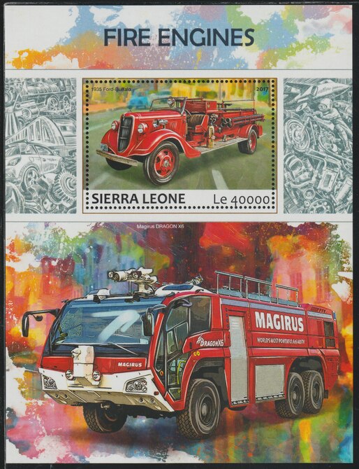 Sierra Leone 2017 Fire Engines #2 perf deluxe sheet containing one value unmounted mint, stamps on , stamps on  stamps on fire