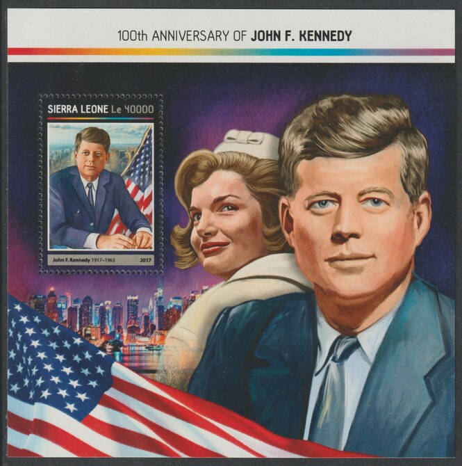 Sierra Leone 2017 John F Kennedy 100th Birth Anniv perf deluxe sheet containing one value unmounted mint, stamps on , stamps on  stamps on kennedy, stamps on  stamps on us presidents, stamps on  stamps on 