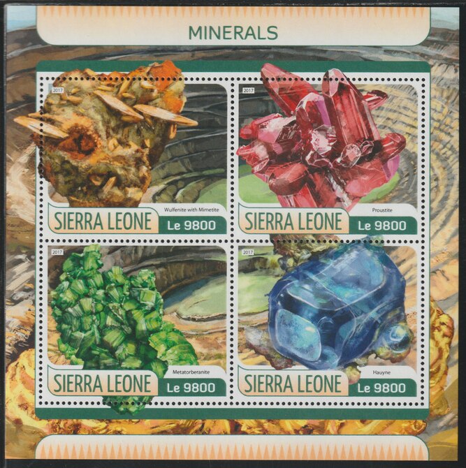 Sierra Leone 2017 Minerals #3 perf sheetlet containing 4 values unmounted mint, stamps on , stamps on  stamps on minerals