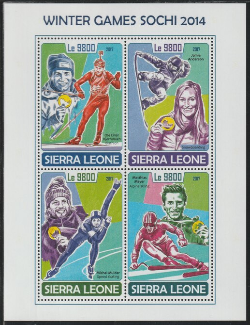 Sierra Leone 2017 Winter Games, Sochi perf sheetlet containing 4 values unmounted mint, stamps on , stamps on  stamps on sport, stamps on  stamps on skiing, stamps on  stamps on skating, stamps on  stamps on snowboarding