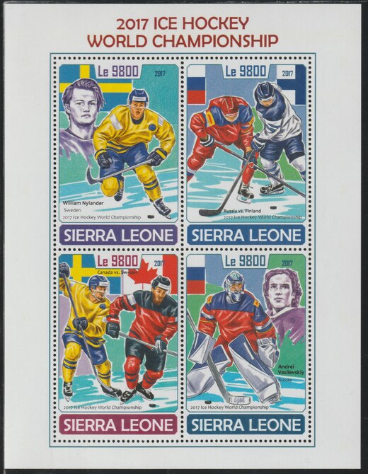 Sierra Leone 2017 Ice Hockey perf sheetlet containing 4 values unmounted mint, stamps on sport, stamps on ice hockey