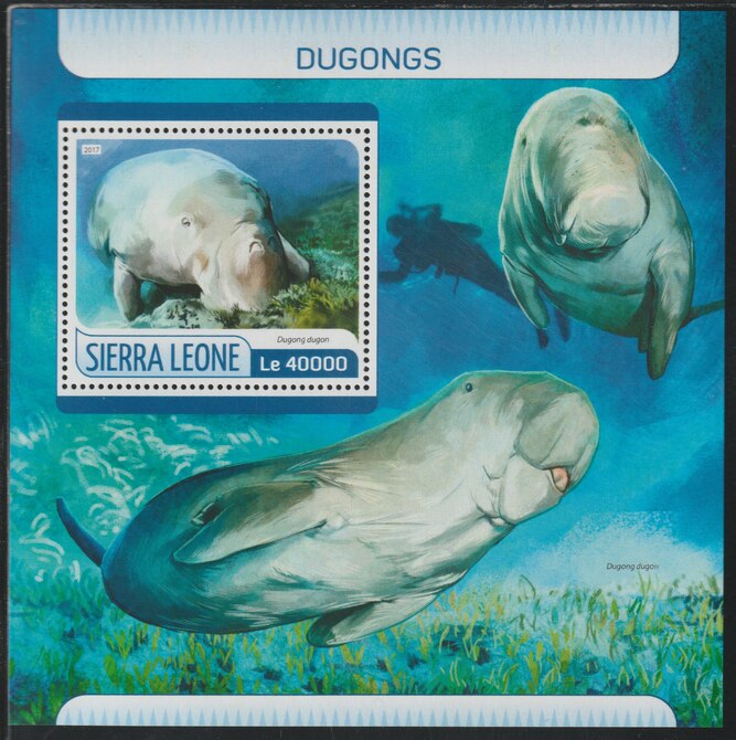 Sierra Leone 2017 Dugongs perf deluxe sheet containing one value unmounted mint, stamps on , stamps on  stamps on marine life, stamps on  stamps on dugongs