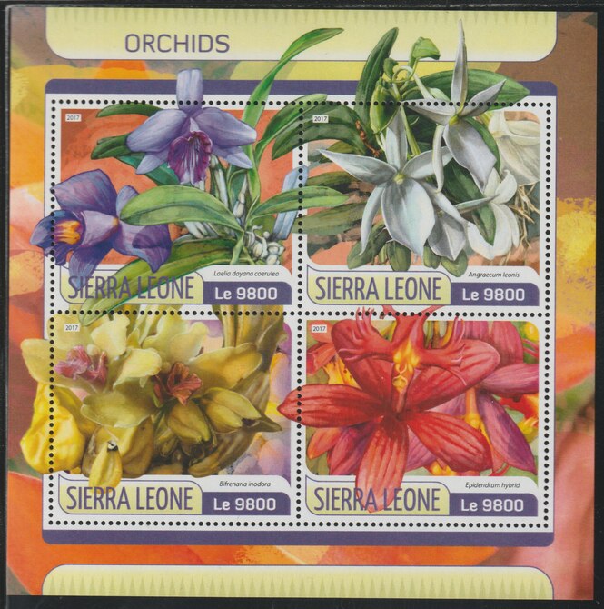 Sierra Leone 2017 Orchids #2 perf sheetlet containing 4 values unmounted mint, stamps on , stamps on  stamps on flowers, stamps on  stamps on orchids