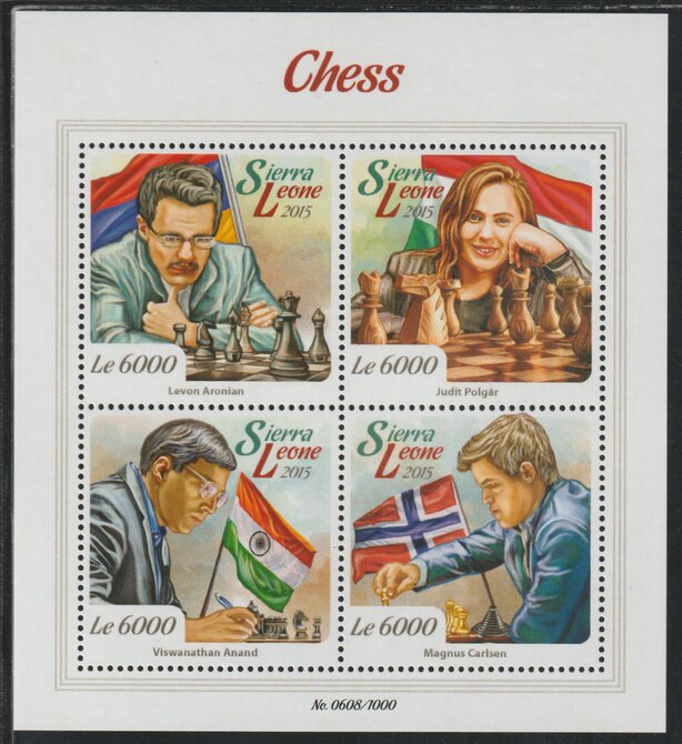 Sierra Leone 2015 Chess #2 perf sheetlet containing 4 values unmounted mint, stamps on , stamps on  stamps on chess