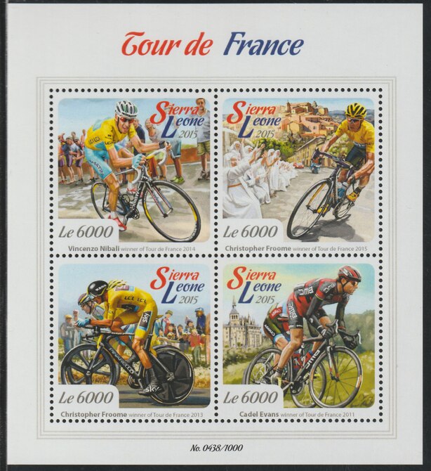 Sierra Leone 2015 Tour de France perf sheetlet containing 4 values unmounted mint, stamps on sport, stamps on bicycles