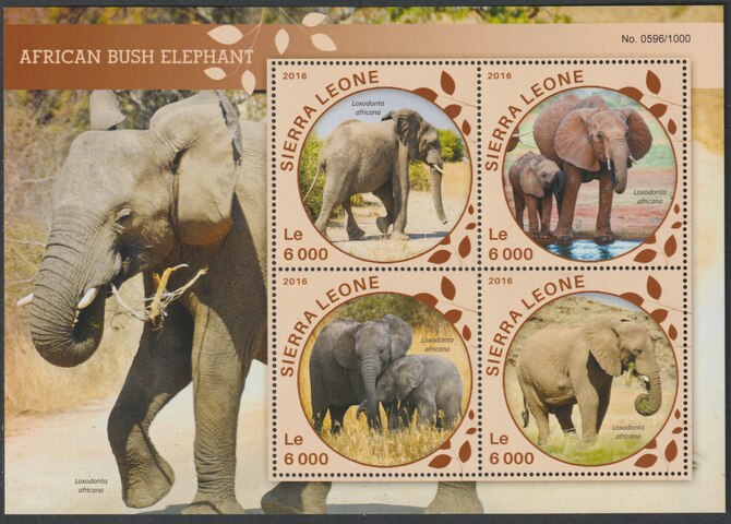 Sierra Leone 2016 Elephants perf sheetlet containing 4 values unmounted mint, stamps on , stamps on  stamps on animals, stamps on  stamps on elephants