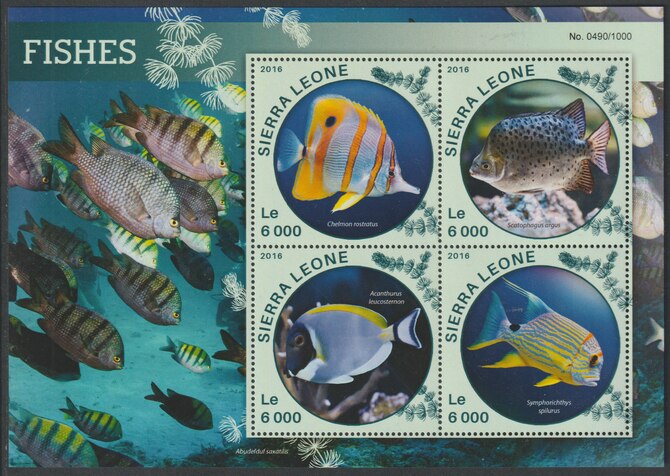 Sierra Leone 2016 Fishes #2 perf sheetlet containing 4 values unmounted mint, stamps on , stamps on  stamps on fish