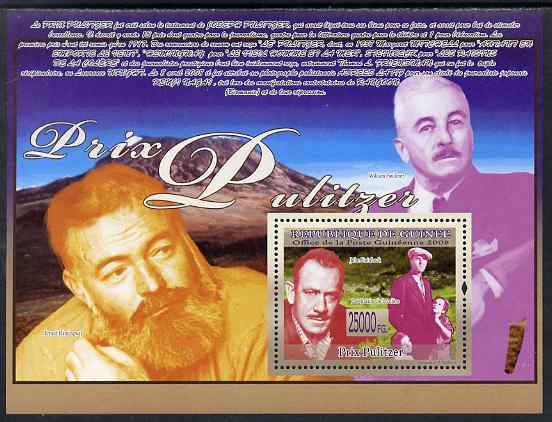 Guinea - Conakry 2009 Pulitzer Prize perf s/sheet unmounted mint, stamps on personalities, stamps on films, stamps on cinema, stamps on movies, stamps on entertainments, stamps on literature