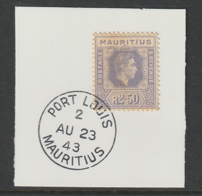 Mauritius 1938 KG6 2r50 pale violet on piece cancelled with full strike of Madame Joseph forged postmark type 255, stamps on , stamps on kg6 , stamps on forgeries
