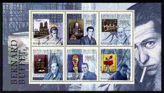 Guinea - Conakry 2009 Paintings by Bernard Buffet perf sheetlet containing 6 values unmounted mint , stamps on arts, stamps on buffet