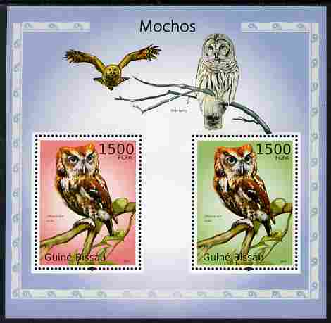 Guinea - Bissau 2010 Owls perf s/sheet containing 2 values unmounted mint , stamps on birds, stamps on birds of prey, stamps on owls