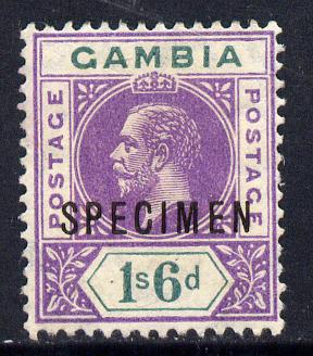 Gambia 1912-22 KG5 MCA 1s6d violet & green overprinted SPECIMEN fine with gum and only about 400 produced SG 98s, stamps on , stamps on  kg5 , stamps on specimen