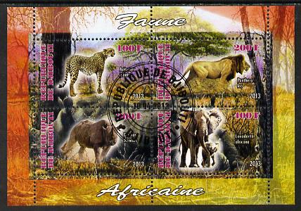 Djibouti 2013 Animals of Africa #1 perf sheetlet containing 4 values cto used, stamps on animals, stamps on lions, stamps on cats, stamps on elephants, stamps on bison, stamps on bovine