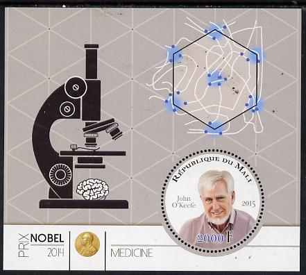 Mali 2015 Nobel prize for Medicine - John O'Keefe perf sheet containing one circular shaped value unmounted mint , stamps on , stamps on  stamps on shaped, stamps on  stamps on circular, stamps on  stamps on nobel, stamps on  stamps on personalities, stamps on  stamps on medical