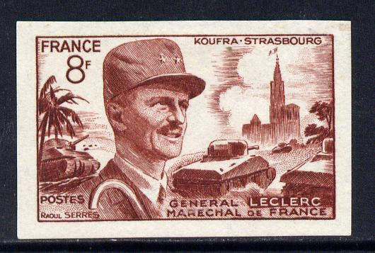 France 1953-54 General Leclerc Commemoration 8f red-brown imperf mounted mint as SG 1353a, stamps on personalities, stamps on militaria