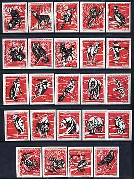 Match Box Labels - complete set of 24 Wildlife (Birds, Animals & Marine Life - set 5 - red background) fine unused condition (Portuguese), stamps on , stamps on  stamps on birds   animals   marine-life