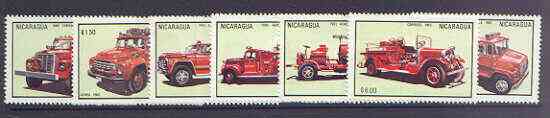 Nicaragua 1983 Fire Engines complete perf set of 7 unmounted mint, SG 2544-49, stamps on fire