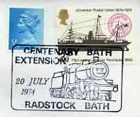 Postmark - Great Britain 1974 cover bearing illustrated cancellation for Centenary of Radstock-Bath Extension, stamps on railways