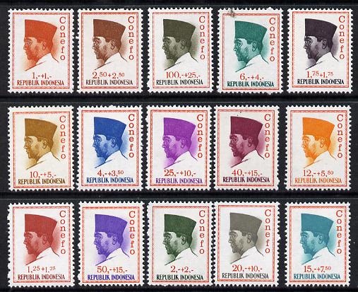 Indonesia 1965 'Conefo' Pres Sukarno Def set 15 values complete unmounted mint, SG 1035-49*, stamps on , stamps on  stamps on constitutions  , stamps on  stamps on dictators.