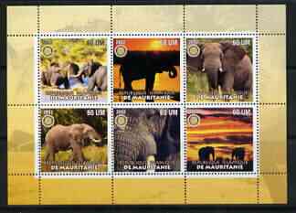 Mauritania 2002 Elephants #2 perf sheetlet containing 6 values each with Rotary logo, unmounted mint, stamps on elephants, stamps on animals, stamps on rotary