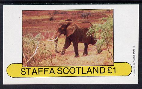 Staffa 1982 Elephant imperf souvenir sheet (£1 value) unmounted mint, stamps on animals    elephant