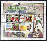 Nigeria 2000 Sydney Olympic Games perf m/sheet unmounted mint, SG MS 763, stamps on olympics, stamps on sport, stamps on boxing, stamps on weightlifting, stamps on weights, stamps on football