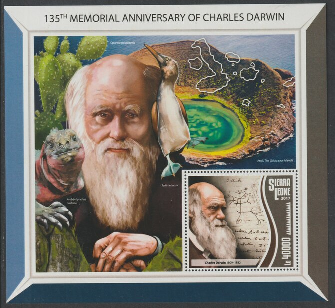 Sierra Leone 2017 Charles Darwin 135th Death Anniv large perf deluxe sheet containing one value unmounted mint, stamps on darwin, stamps on birds, stamps on , stamps on 