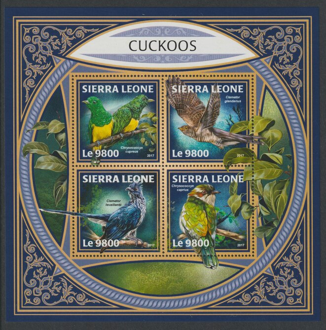 Sierra Leone 2017 Cuckoos perf sheetlet containing 4 values unmounted mint, stamps on birds, stamps on 