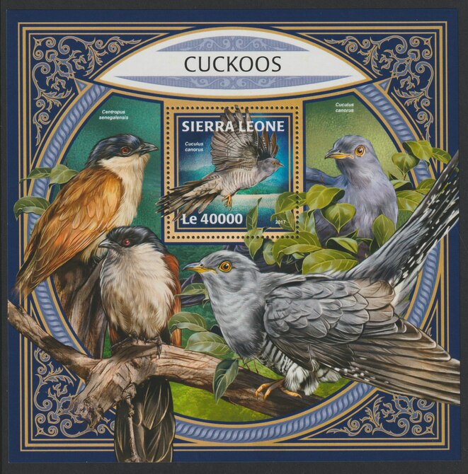 Sierra Leone 2017 Cuckoos large perf deluxe sheet containing one value unmounted mint, stamps on birds, stamps on 