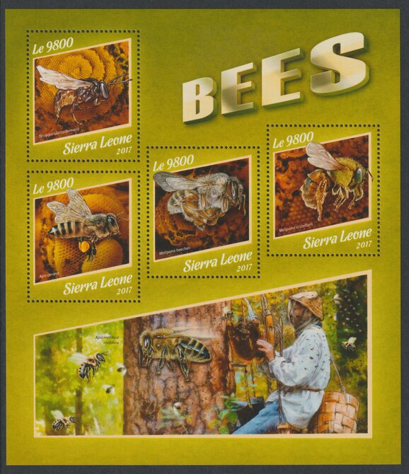 Sierra Leone 2017 Bees perf sheetlet containing 4 values unmounted mint, stamps on bees, stamps on insects