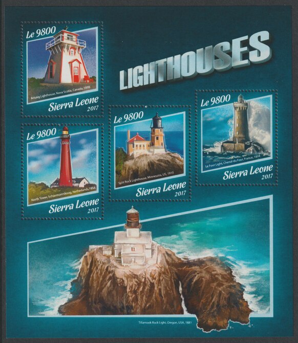 Sierra Leone 2017 Lighthouses perf sheetlet containing 4 values unmounted mint, stamps on lighthouses