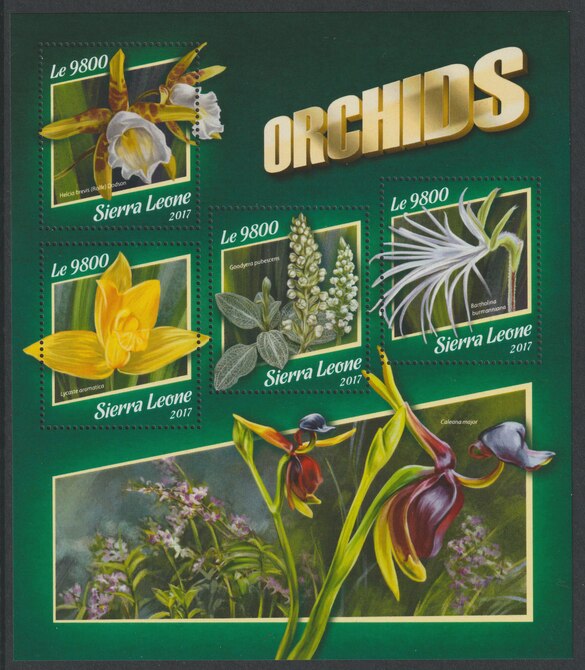 Sierra Leone 2017 Orchids #3 perf sheetlet containing 4 values unmounted mint, stamps on flowers, stamps on orchids