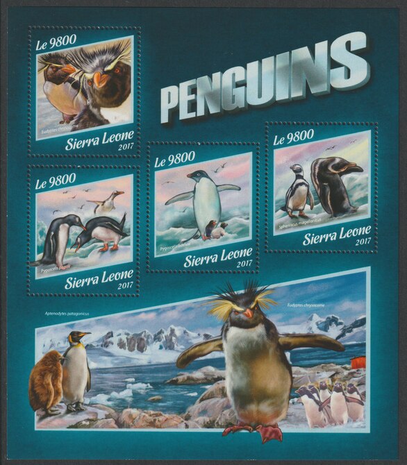 Sierra Leone 2017 Penguins perf sheetlet containing 4 values unmounted mint, stamps on penguins, stamps on birds