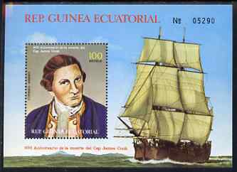 Equatorial Guinea 1979 Death Bicentenary of James Cook perf m/sheet unmounted mint, stamps on personalities, stamps on cook, stamps on explorers, stamps on ships