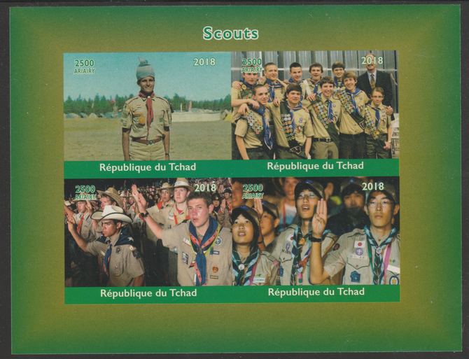 Chad 2018 Scouts imperf sheetlet containing 4 values unmounted mint. Note this item is privately produced and is offered purely on its thematic appeal, it has no postal v..., stamps on scouts